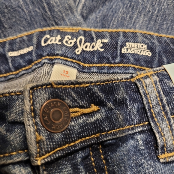 NWT Cat & Jack Adjustable Waist Floral Embellishment Stretch Girlfriend Jeans 12 - Picture 4 of 5